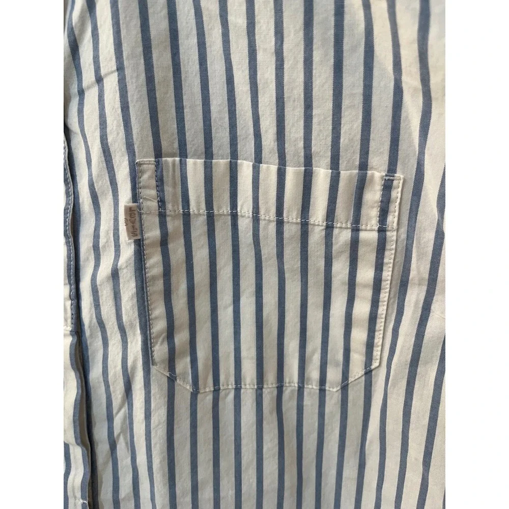 Levis Womens Blue White Striped Sleeveless Button Down Shirt Large
